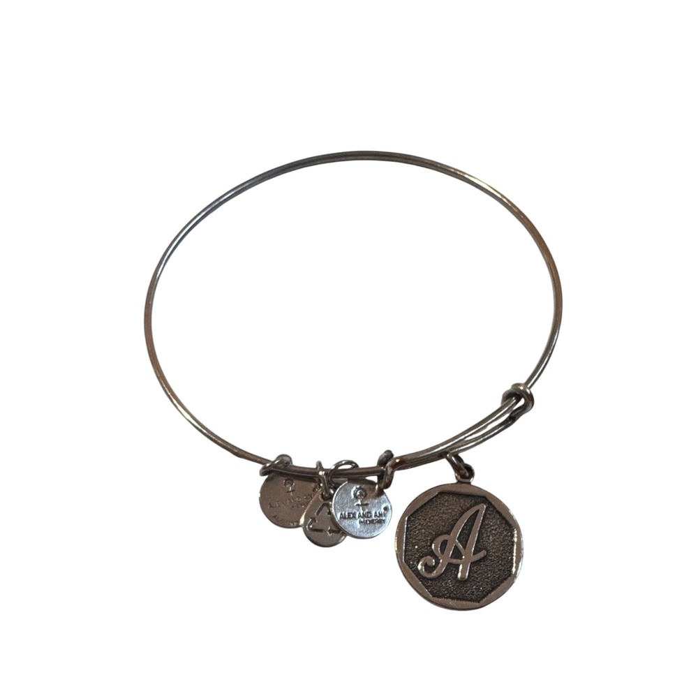 Alex and Ani Initial A Expandable Charm Bangle Bracelet Silver Tone Monogram